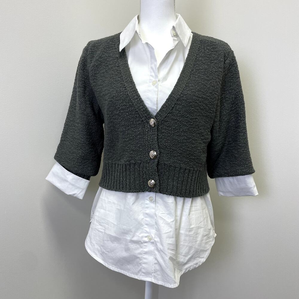 NWT ELAN Heidi Sweater Top Crop Combo Size S Button Down Shirt